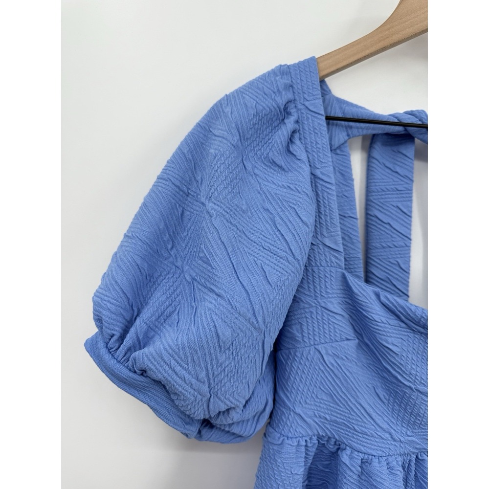 Free People Dress Womens XS Blue Boho Ruffle Cottage Lightweight Puff Sleeve - Picture 2 of 12